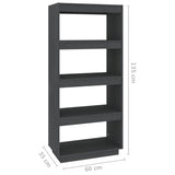 Book Cabinet/Room Divider Grey 60x35x135 cm Solid Pinewood - Low Angle