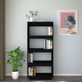 Book Cabinet/Room Divider Black 60x35x135 cm Solid Pinewood - Side View