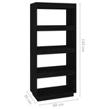 Book Cabinet/Room Divider Black 60x35x135 cm Solid Pinewood - Low Angle