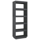 Book Cabinet/Room Divider Grey 60x35x167 cm Solid Pinewood - Front View