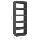 Book Cabinet/Room Divider Grey 60x35x167 cm Solid Pinewood - Low Angle
