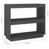 Book Cabinet Grey 80x35x71 cm Solid Pinewood - Low Angle