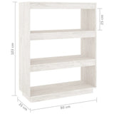 Book Cabinet/Room Divider White 80x35x103 cm Solid Pinewood - Low Angle