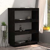 Book Cabinet/Room Divider Black 80x35x103 cm Solid Pinewood - Side View