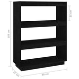 Book Cabinet/Room Divider Black 80x35x103 cm Solid Pinewood - Low Angle
