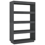 Book Cabinet/Room Divider Grey 80x35x135 cm Solid Pinewood - Front View
