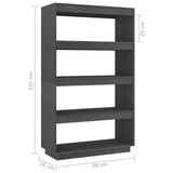 Book Cabinet/Room Divider Grey 80x35x135 cm Solid Pinewood - Low Angle