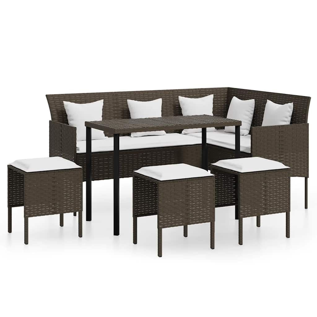 5 Piece L-shaped Couch Sofa Set with Cushions Poly Rattan Brown