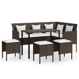 5 Piece L-shaped Couch Sofa Set with Cushions Poly Rattan Brown - Front View