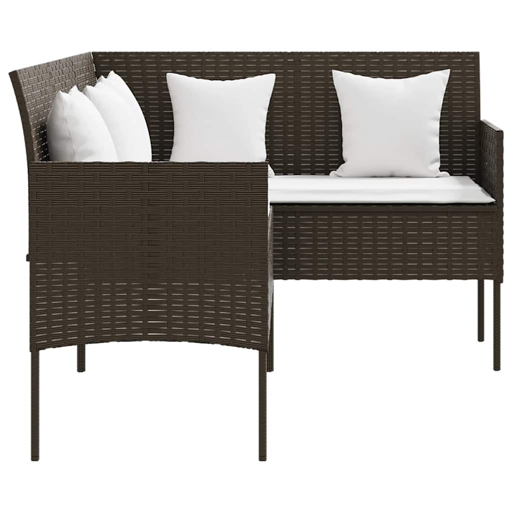 5 Piece L-shaped Couch Sofa Set with Cushions Poly Rattan Brown