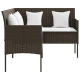 5 Piece L-shaped Couch Sofa Set with Cushions Poly Rattan Brown