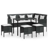 5 Piece L-shaped Couch Sofa Set with Cushions Poly Rattan Black - Front View