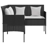 5 Piece L-shaped Couch Sofa Set with Cushions Poly Rattan Black - Extra Image