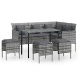 5 Piece L-shaped Couch Sofa Set with Cushions Poly Rattan Grey - Front View