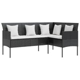 L-shaped Couch Sofa with Cushions Poly Rattan Black - Front View