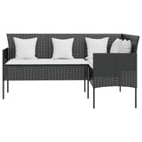 L-shaped Couch Sofa with Cushions Poly Rattan Black - Side View