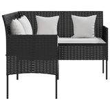 L-shaped Couch Sofa with Cushions Poly Rattan Black - Top-Down View