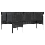 L-shaped Couch Sofa with Cushions Poly Rattan Black - 45-Degree Angle