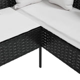 L-shaped Couch Sofa with Cushions Poly Rattan Black - Rear View