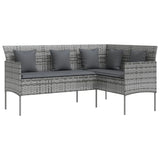 L-shaped Couch Sofa with Cushions Poly Rattan Grey - Front View