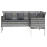 L-shaped Couch Sofa with Cushions Poly Rattan Grey