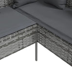 L-shaped Couch Sofa with Cushions Poly Rattan Grey