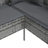 L-shaped Couch Sofa with Cushions Poly Rattan Grey - Rear View