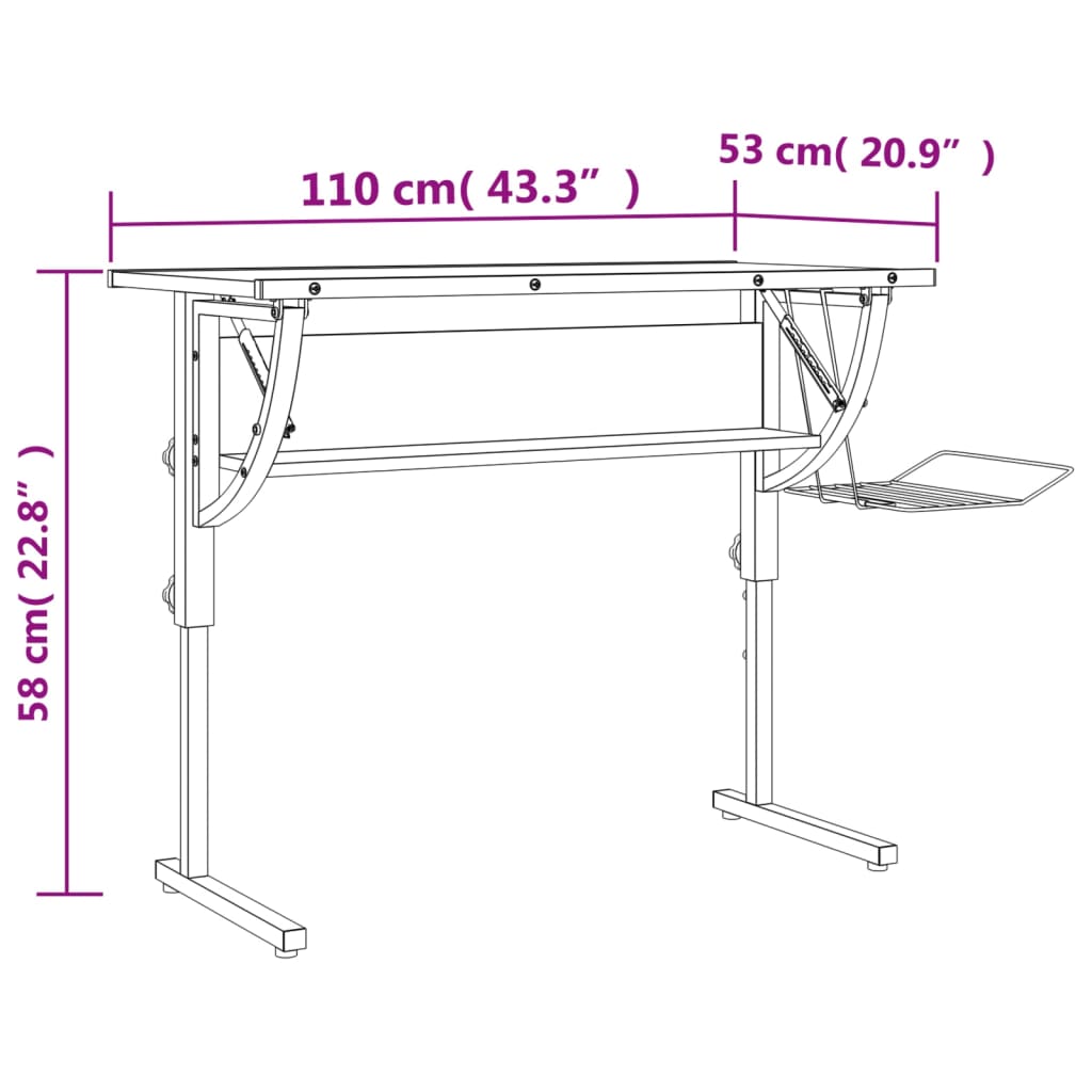 Craft Desk Sonoma Oak and Grey 110x53x(58-87)cm Engineered Wood and Steel