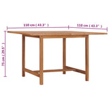 Garden Dining Table 110x110x75 cm Solid Wood Teak - Close-Up Angle