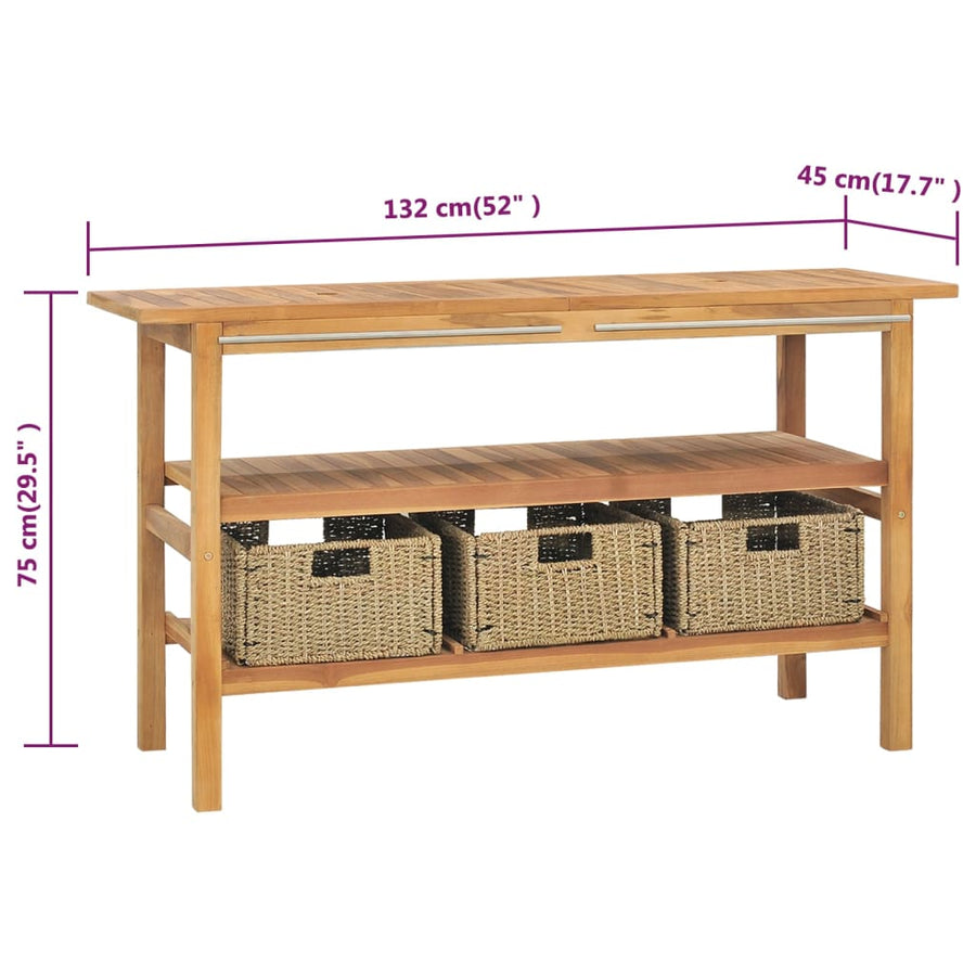 Bathroom Vanity Cabinet with 3 Baskets Teak 132x45x75 cm
