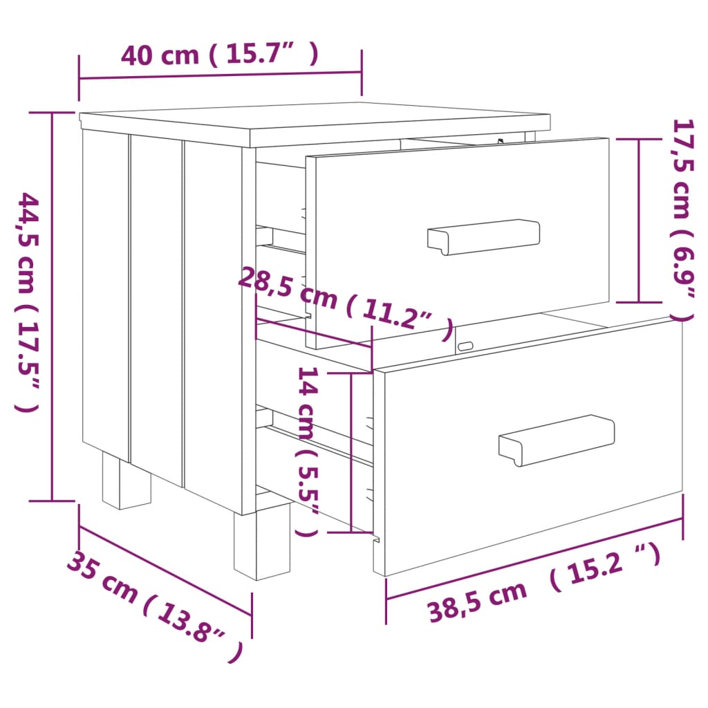 Bedside Cabinets"HAMAR"2 pcs Light Grey 40x35x44.5cm Solid Wood