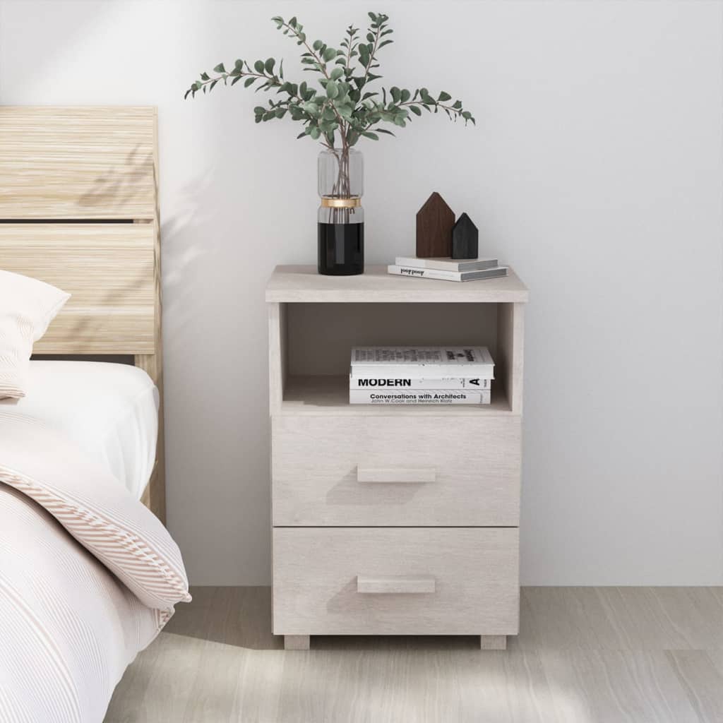Bedside Cabinet "HAMAR" White 40x35x62 cm Solid Wood Pine