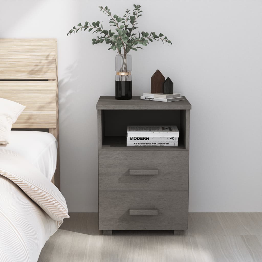 Bedside Cabinet "HAMAR" Light Grey 40x35x62 cm Solid Wood Pine