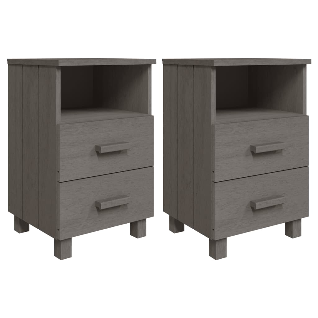 Bedside Cabinets"HAMAR"2 pcs Light Grey 40x35x62 cm Solid Wood