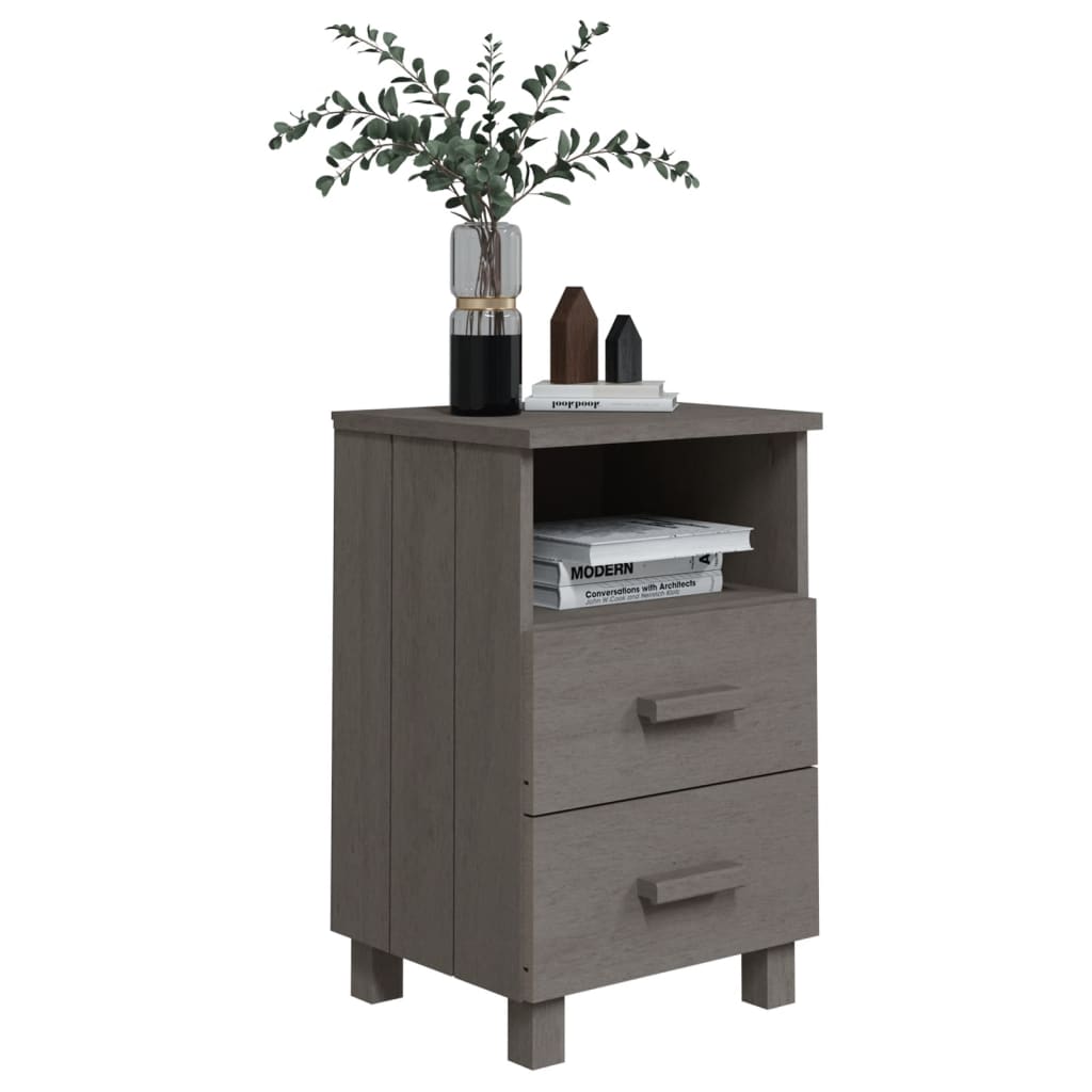 Bedside Cabinets"HAMAR"2 pcs Light Grey 40x35x62 cm Solid Wood