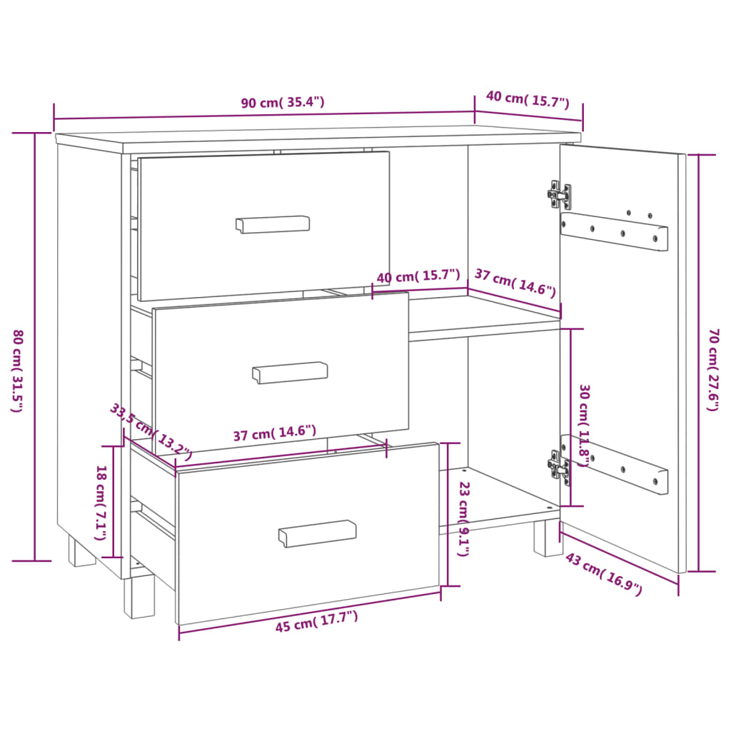 Sideboard "HAMAR" Dark Grey 90x40x80 cm Solid Pinewood