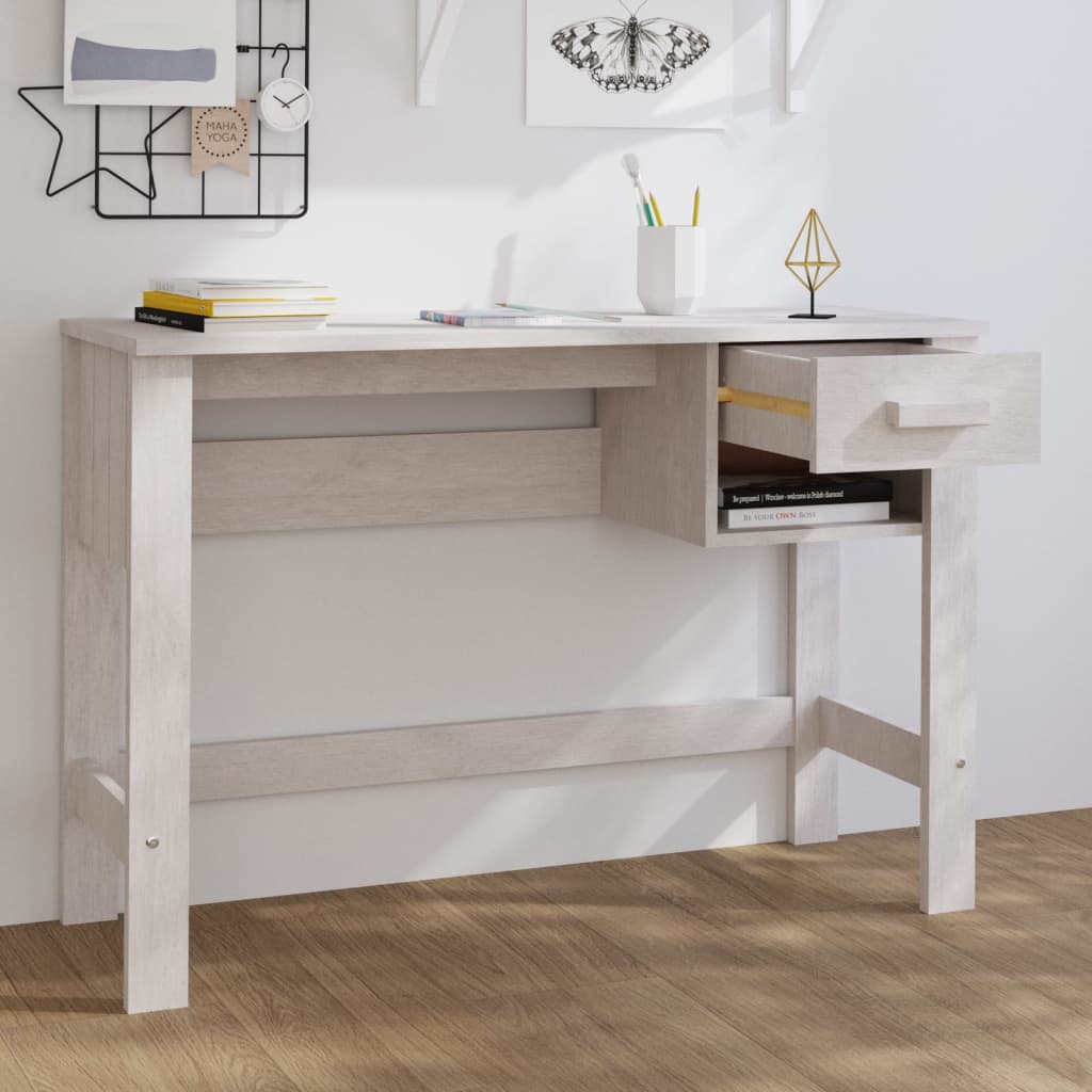 Desk "HAMAR" White 110x40x75 cm Solid Wood Pine