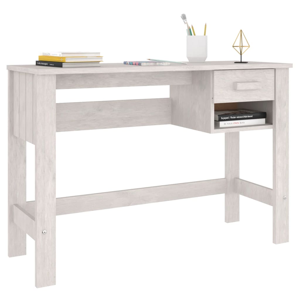 Desk "HAMAR" White 110x40x75 cm Solid Wood Pine