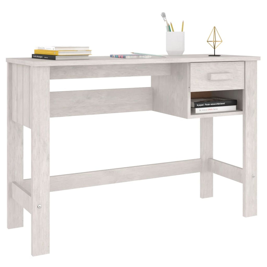 Desk "HAMAR" White 110x40x75 cm Solid Wood Pine