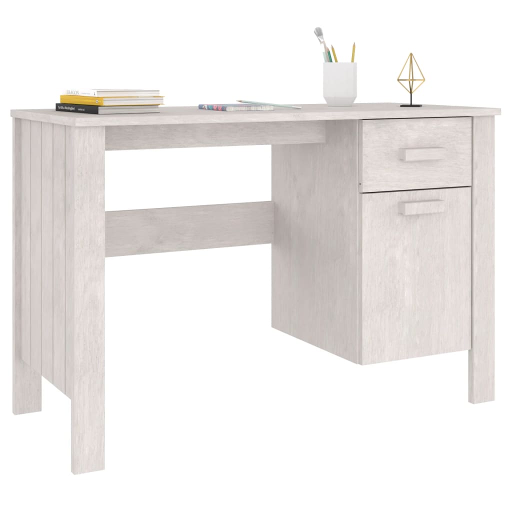 Desk "HAMAR" White 113x50x75 cm Solid Wood Pine
