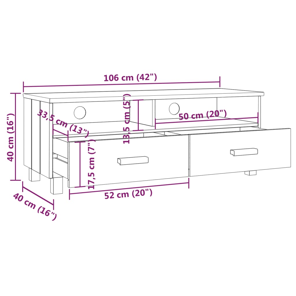 TV Cabinet "HAMAR" Light Grey 106x40x40 cm Solid Wood Pine