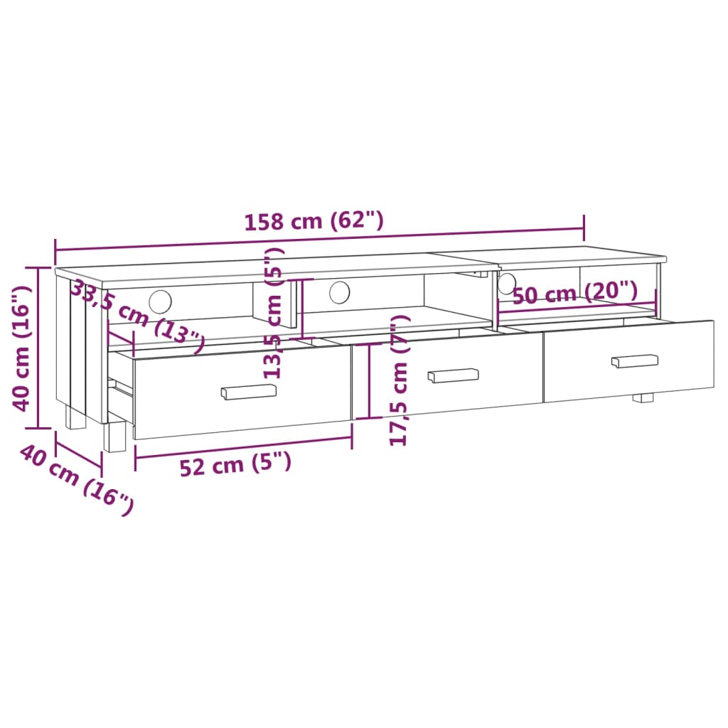 TV Cabinet "HAMAR" Honey Brown 158x40x40 cm Solid Wood Pine