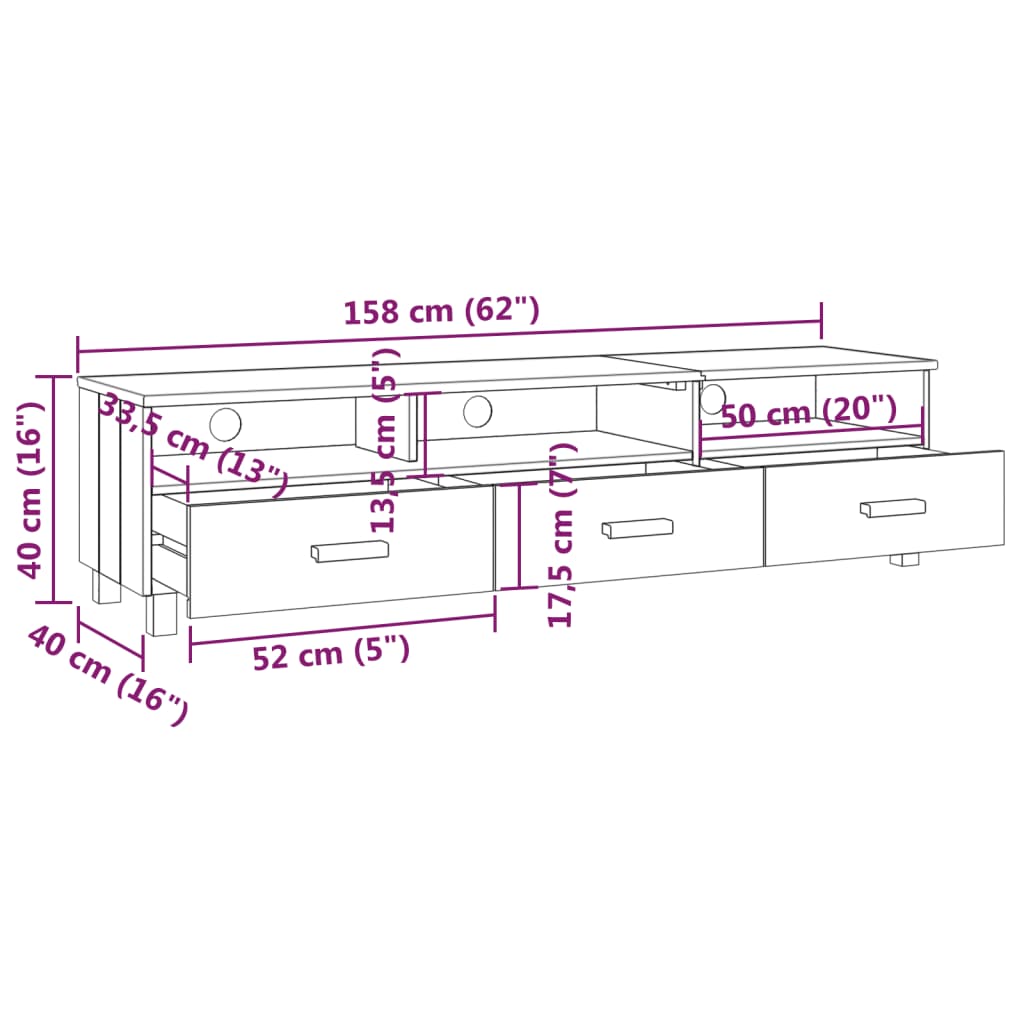 TV Cabinet "HAMAR" Light Grey 158x40x40 cm Solid Wood Pine