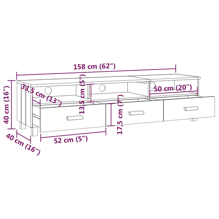 TV Cabinet "HAMAR" Light Grey 158x40x40 cm Solid Wood Pine