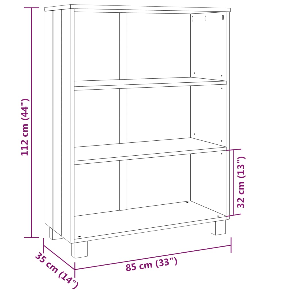 Book Cabinet "HAMAR" White 85x35x112 cm Solid Wood Pine