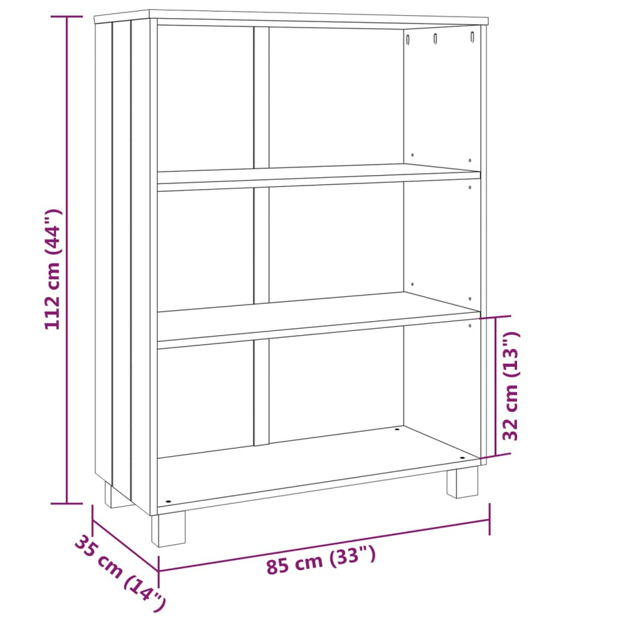 Book Cabinet "HAMAR" White 85x35x112 cm Solid Wood Pine