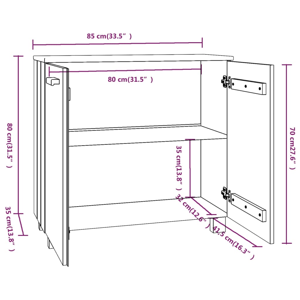 Sideboard "HAMAR" White 85x35x80 cm Solid Wood Pine