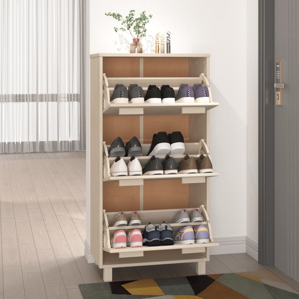 Shoe Cabinet "HAMAR" Honey Brown 59.5x35x117 cm Solid Wood Pine