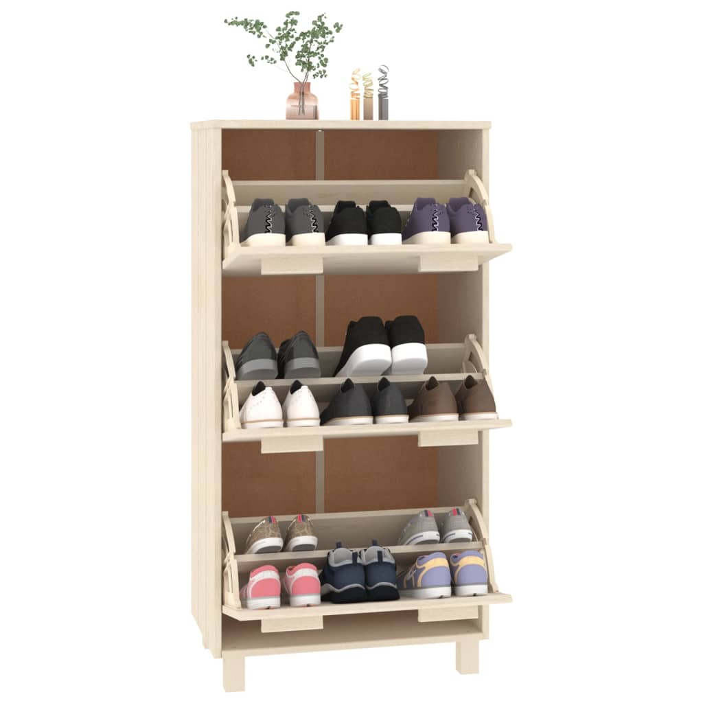 Shoe Cabinet "HAMAR" Honey Brown 59.5x35x117 cm Solid Wood Pine