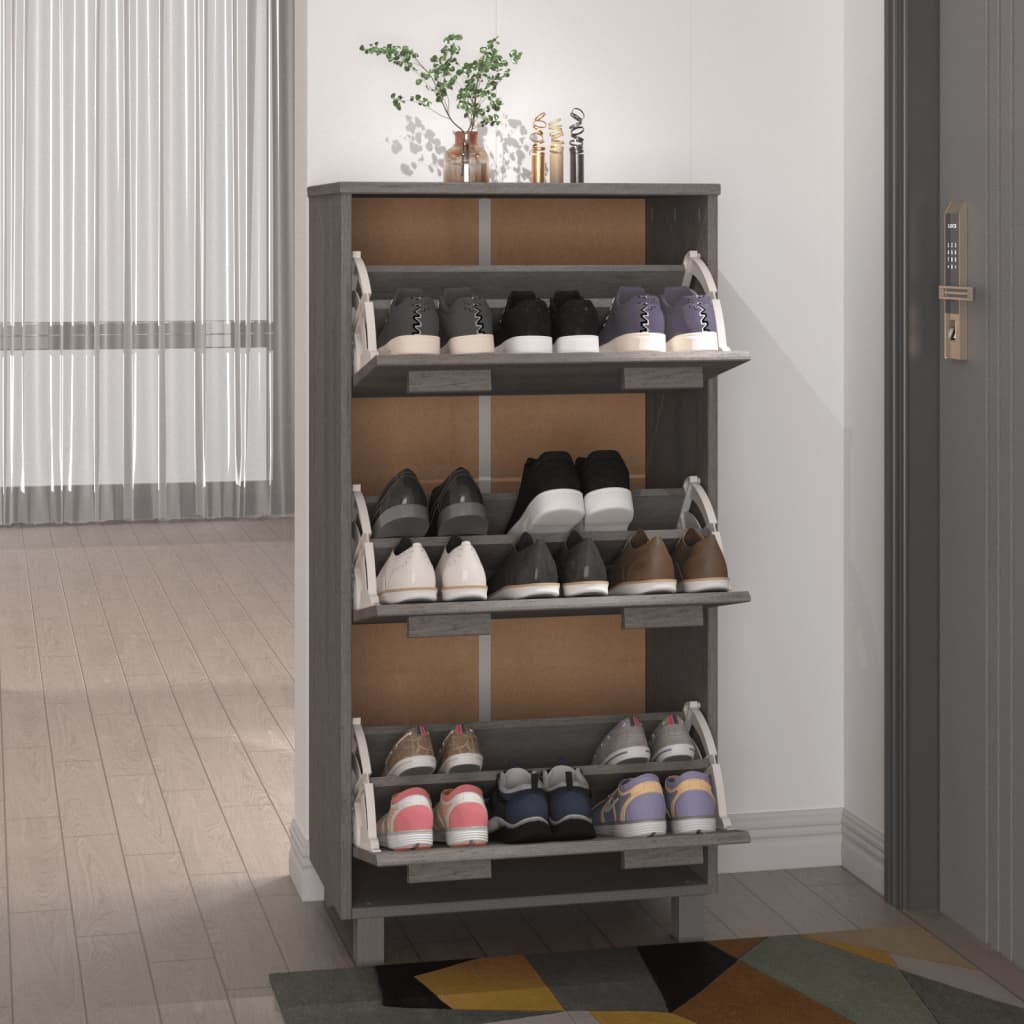 Shoe Cabinet "HAMAR" Light Grey 59.5x35x117 cm Solid Wood Pine